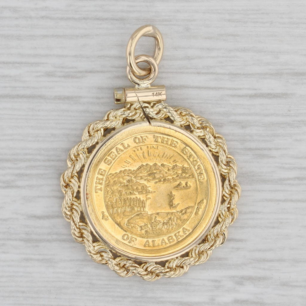 Gray 1994 Alaska Grizzly Bear Coin Pendant 14k 999 Gold State Great Seal