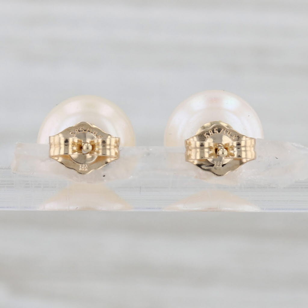 9mm Cultured Pearl Solitaire Stud Earrings 14k Yellow Gold Round Studs