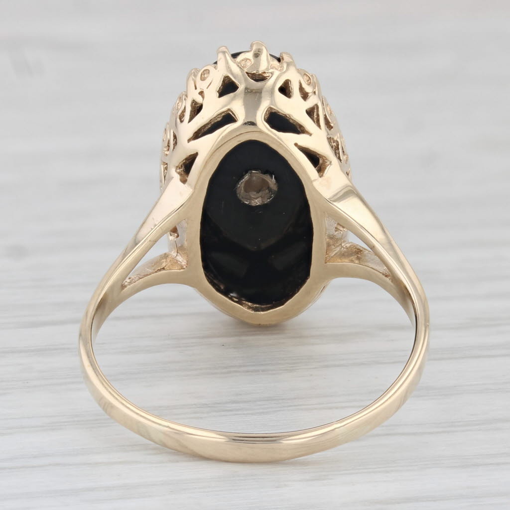 Light Gray Vintage Onyx Diamond Ring 10k Yellow Gold Size 10.5 Signet Style