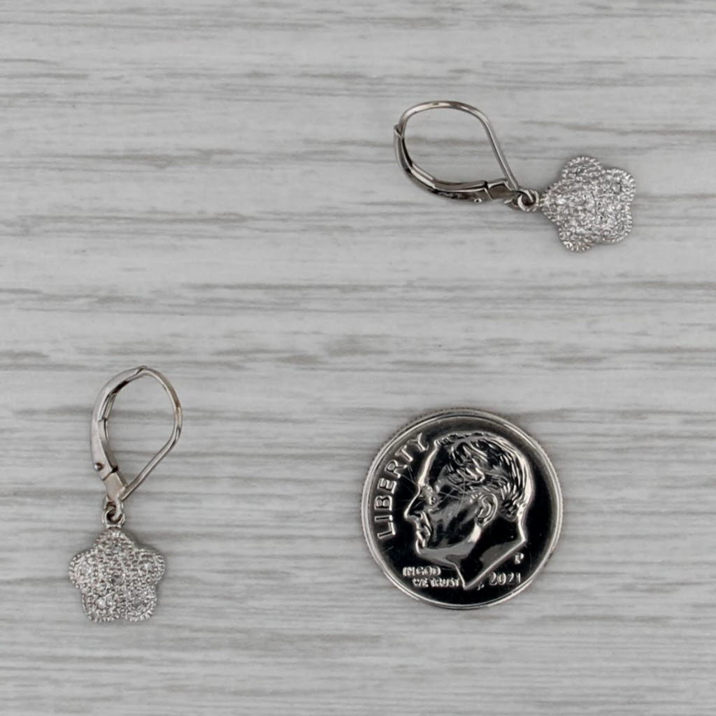 Diamond Flower Dangle Earrings 14k White Gold Leverbacks Floral Drops