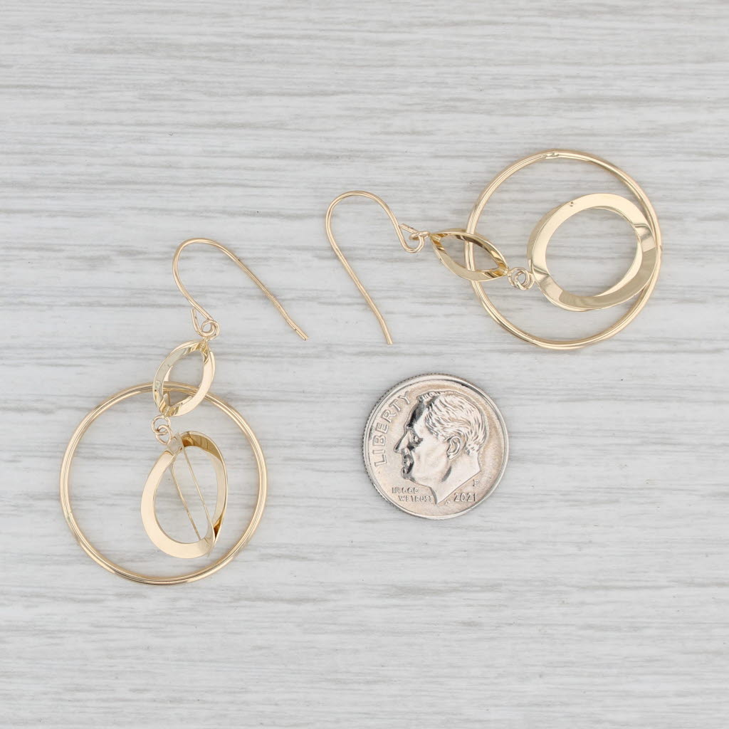 Light Gray Linked Circles Dangle Earrings 14k Yellow Gold Hook Posts
