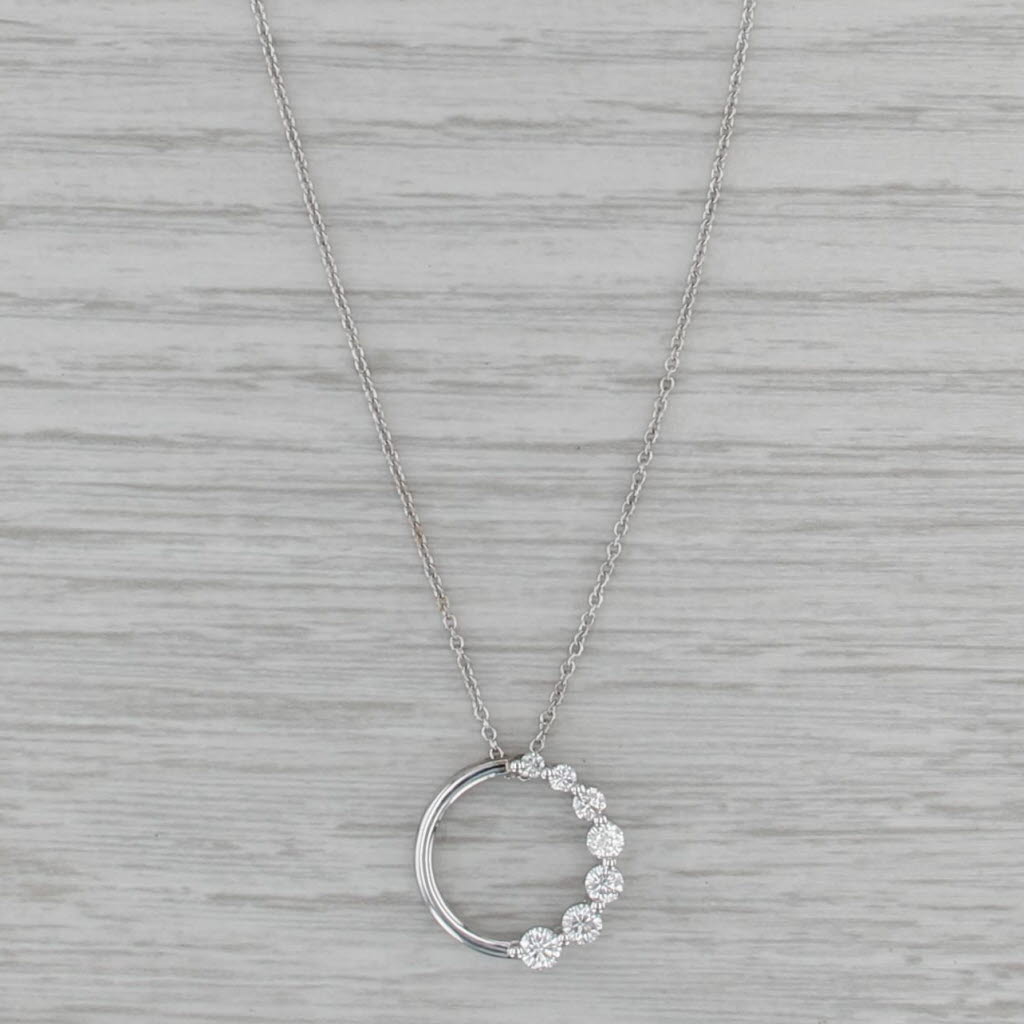 0.54ctw Diamond Circle Pendant Necklace 18k White Gold Curb Chain
