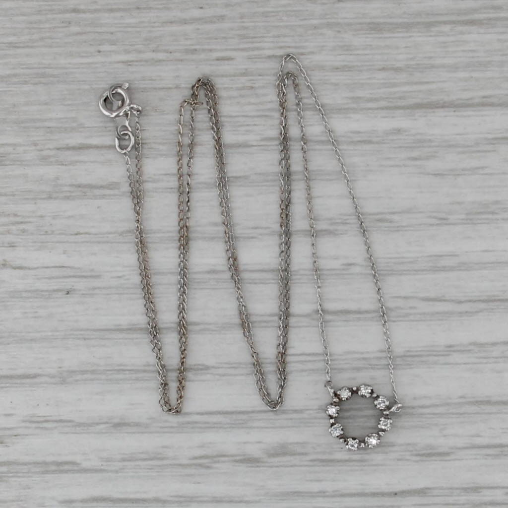 Diamond Eternity Circle Pendant Necklace 14k White Gold 18.75" Curb Chain