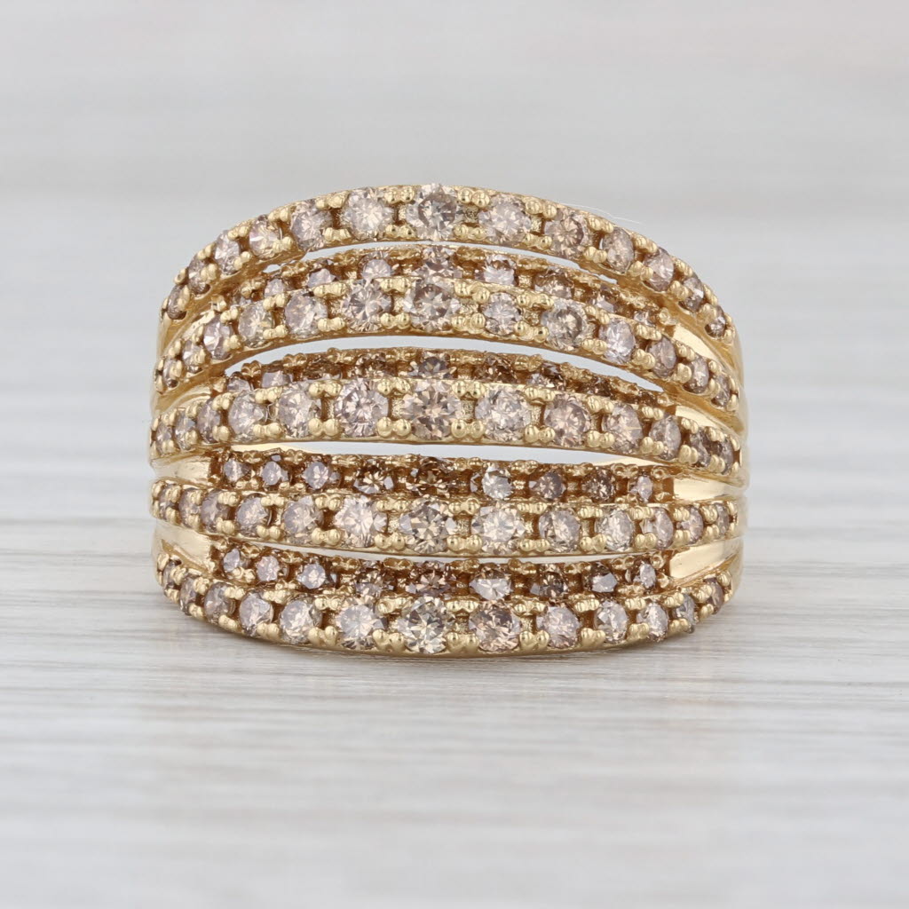 2ctw Champagne Diamond Multiband Ring 18k Yellow Gold Size 8.5 Cocktail