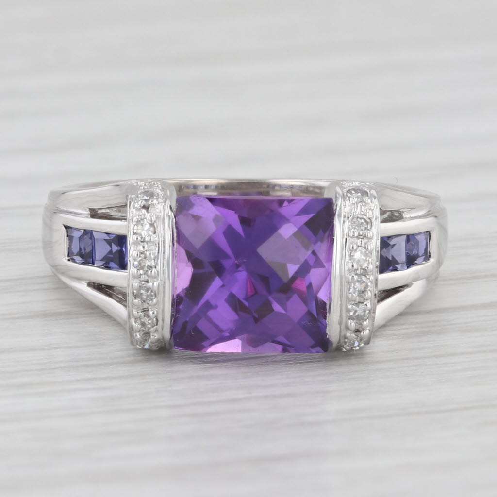 Light Gray 5.12ctw Lab Created Purple Sapphire Diamond Ring 10k White Gold Size 7