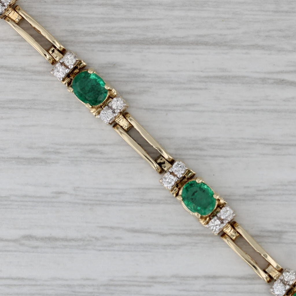 Gray 3.39ctw Emerald Diamond Bracelet 14k Yellow Gold 6.5" 4.7mm Bar Links