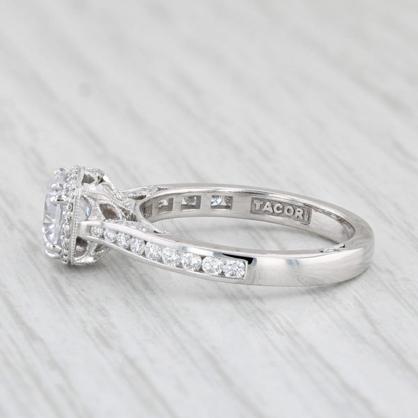 New Tacori Diamond Halo Semi Mount Engagement Ring 18k White Gold Certificate