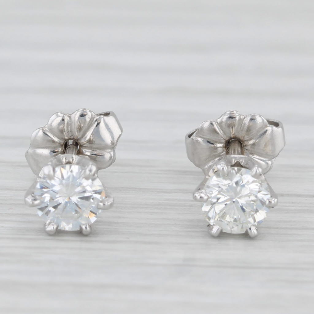 Light Gray 0.90ctw Round Diamond Solitaire Stud Earrings 14k White Gold