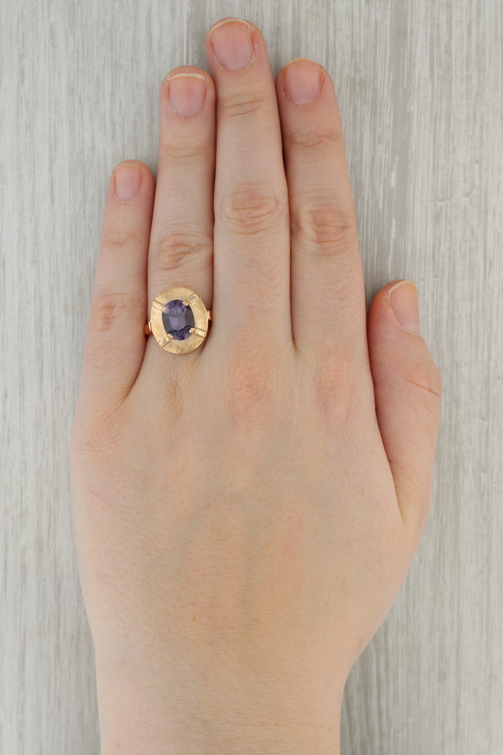 Dark Gray 4.30ctw Oval Lab Created Purple Sapphire Solitaire Ring 10k Yellow Gold Sz 9.25