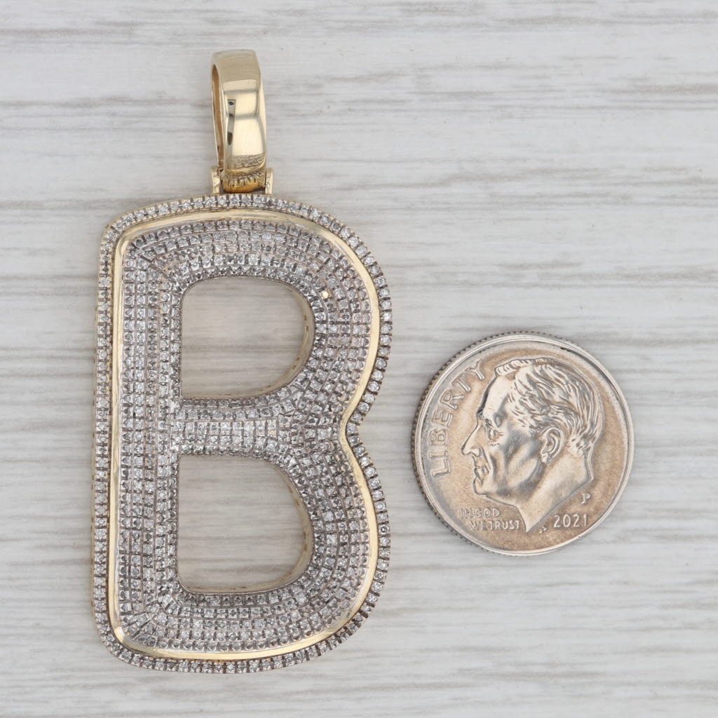 Gray 1ctw Pave Diamond Letter Initial B Pendant 10k Yellow Gold Statement