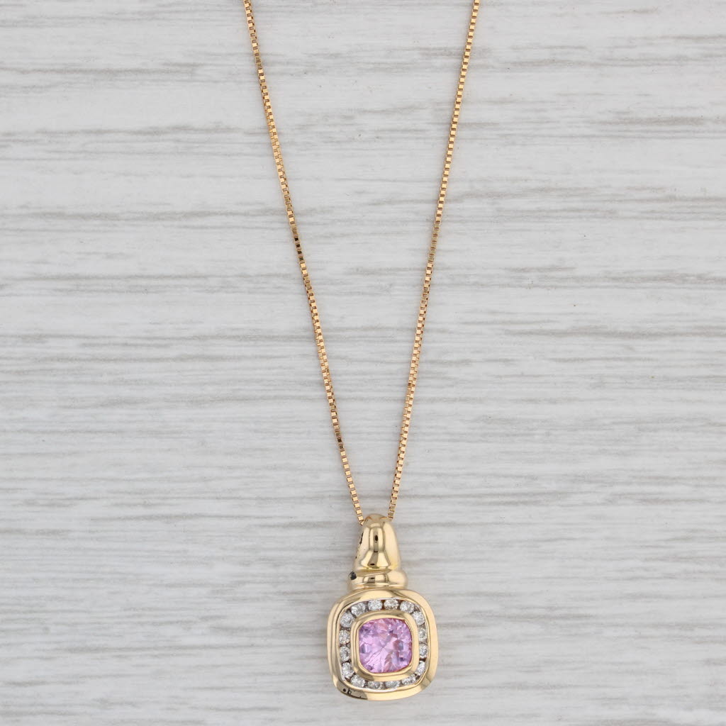 Light Gray 1.05ctw Pink Sapphire Diamond Halo Pendant Necklace 14k Gold 18" Box Chain