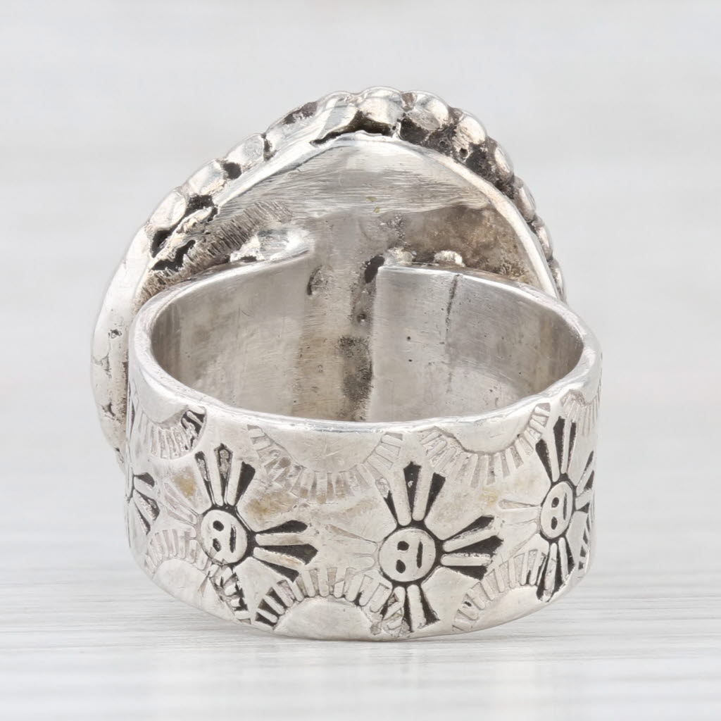 Light Gray Native American Turquoise Cabochon Ring Sterling Silver Size 5.75 Vintage