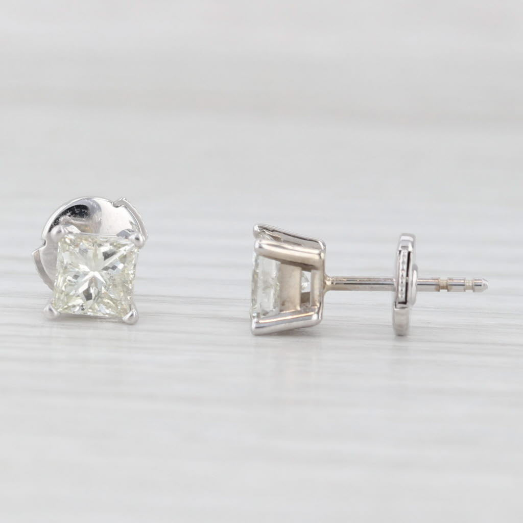 Light Gray 1.24ctw Princess Solitaire Diamond Stud Earrings 14k White Gold