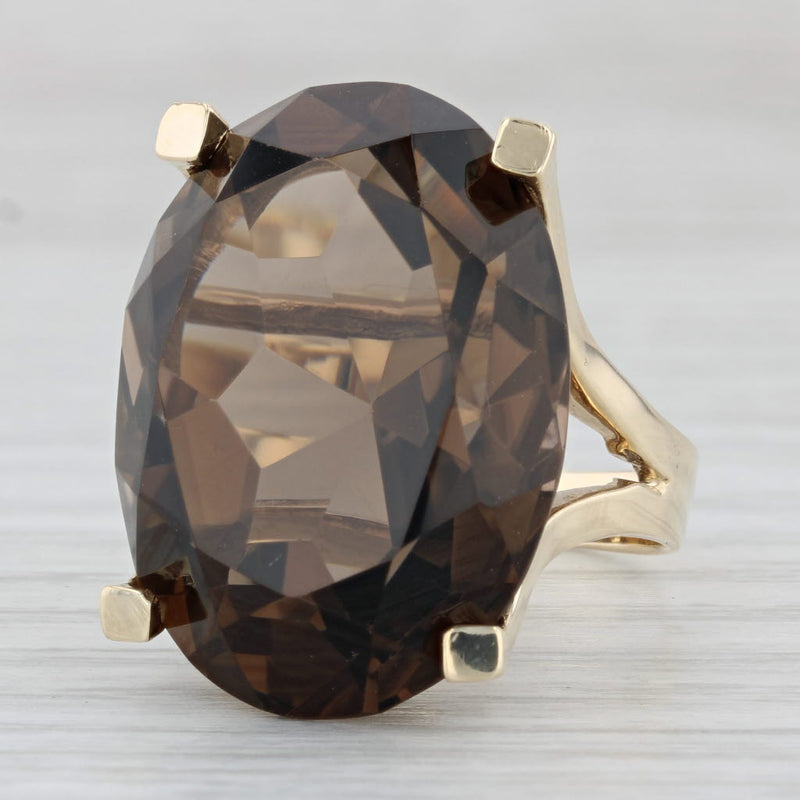 Gray 30.10ct Smoky Quartz Ring 14k Yellow Gold Size 7.5 Large Oval Solitaire Cocktail