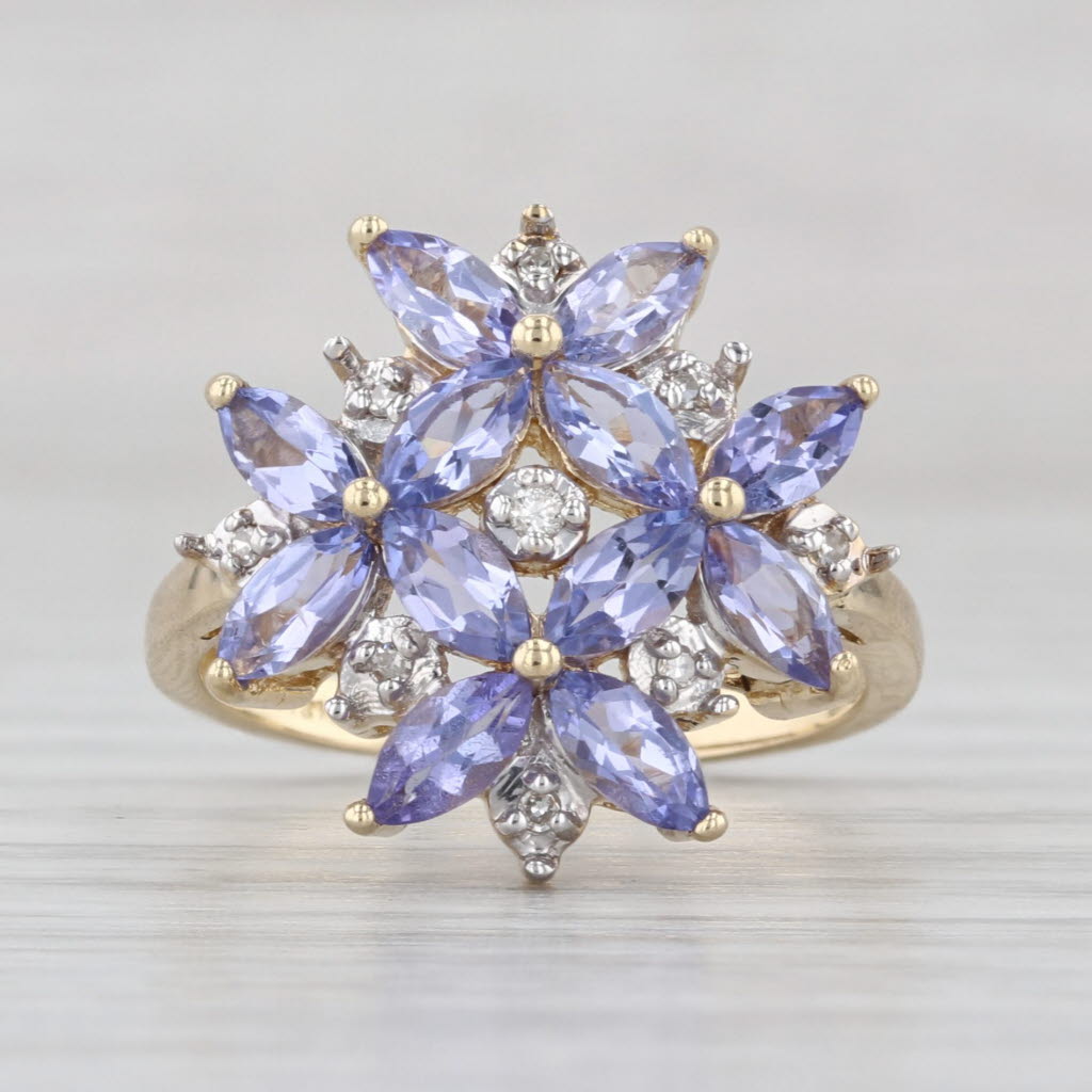 1.83ctw Tanzanite Diamond Cluster Ring 14k Yellow Gold Size 6