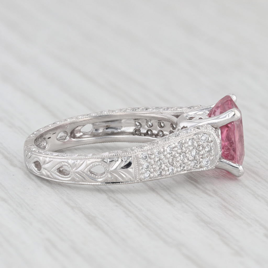 Light Gray 2.53ctw Pink Tourmaline Diamond Ring 900 Platinum Size 6.75 Engagement