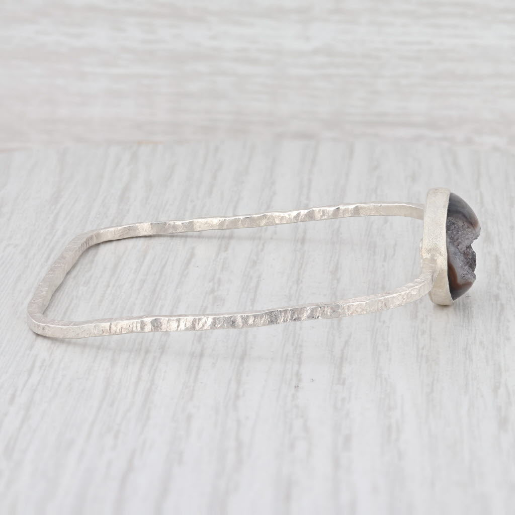 New Nina Wynn Agate Druzy Quartz Geode Bangle Bracelet Sterling Silver 8”
