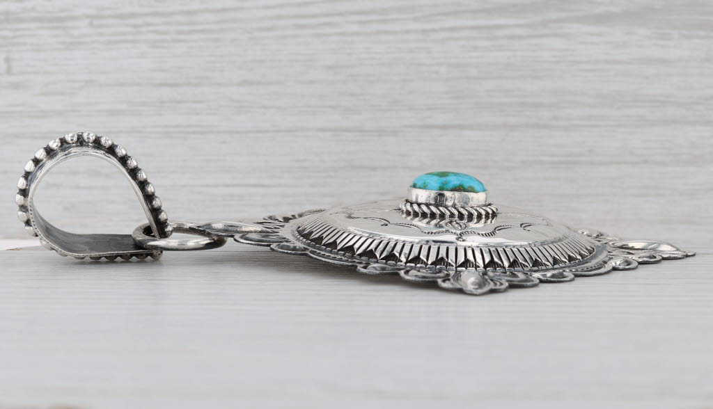 Rolan Dixon Navajo Pendant Sterling Silver Turquoise Native American Statement