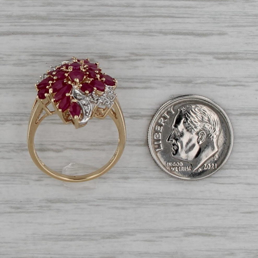 2.84ctw Ruby Diamond Flower Cluster Ring 10k Yellow Gold Size 7.25 Cocktail