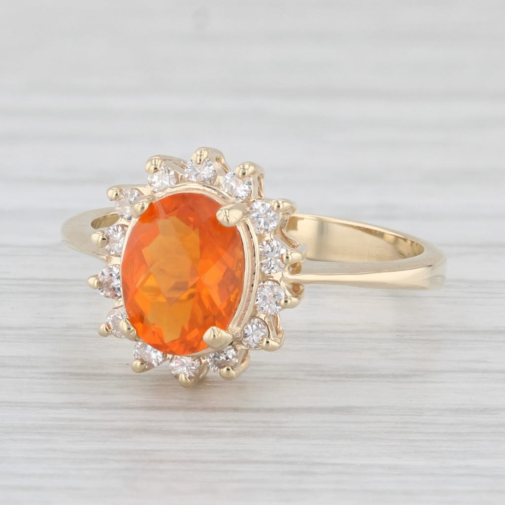 Light Gray 1-05ctw Orange Fire Opal Diamond Halo Ring14k Yellow Gold Size 7