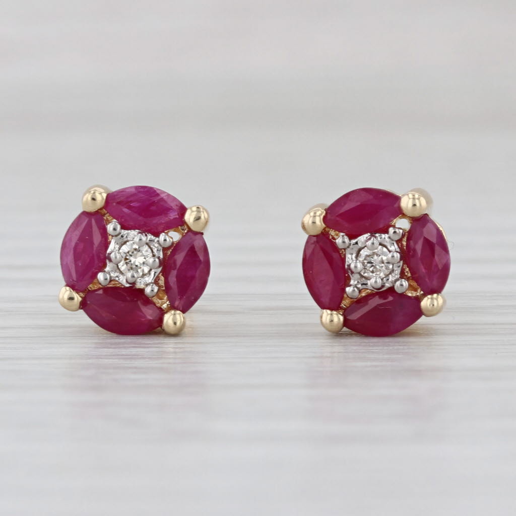 1.26ctw Ruby Diamond Stud Earrings 14k Yellow Gold Round Studs