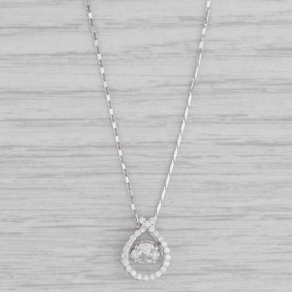 Gray 0.47ctw Floating Diamond Teardrop Pendant Necklace 14k White Gold 18" Chain