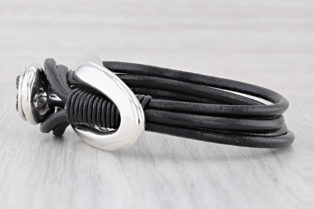 Light Gray Black Druzy Quartz Sterling Silver Black Cord 6.25" Statement