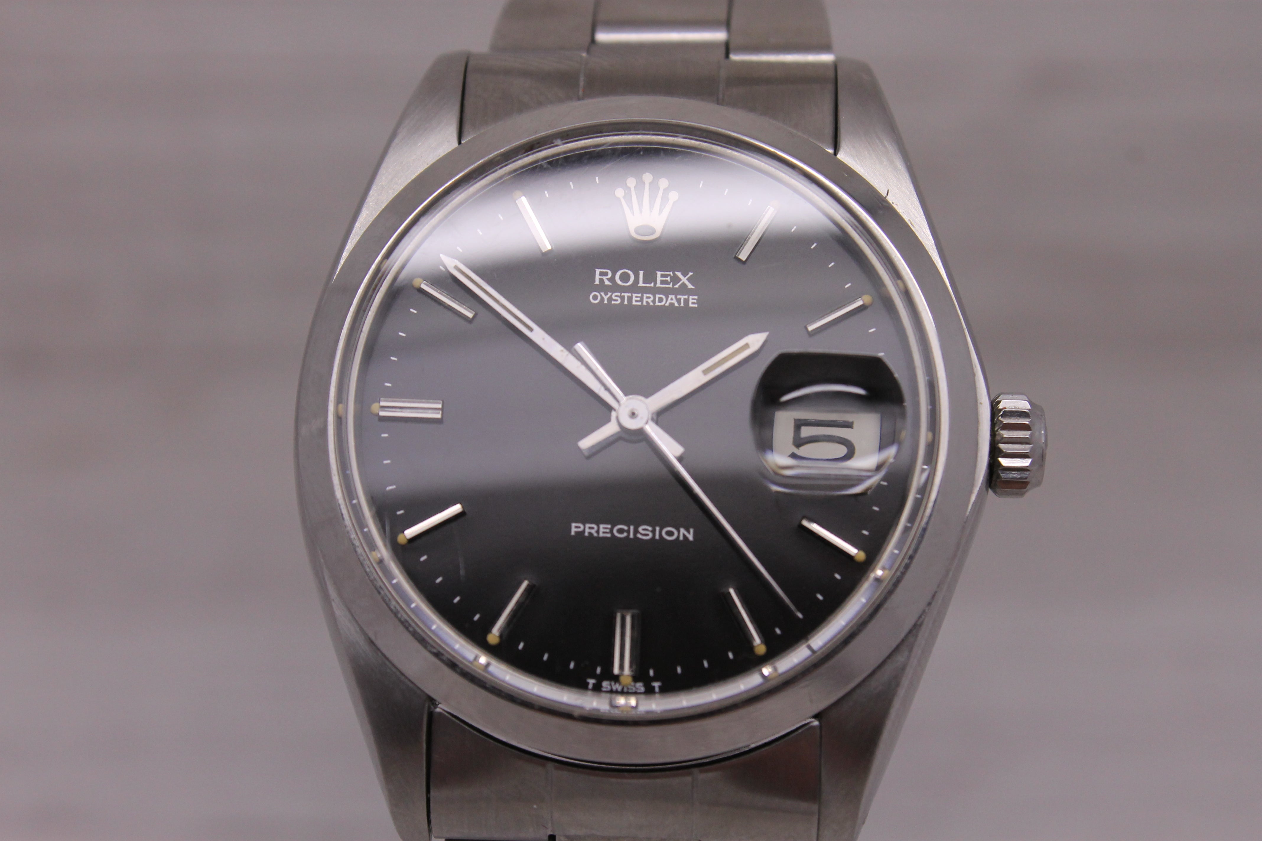 Slate Gray Vintage c.1970 Rolex Oysterdate Mens 35mm Steel Manual Watch 6694 ORIGINAL Dial