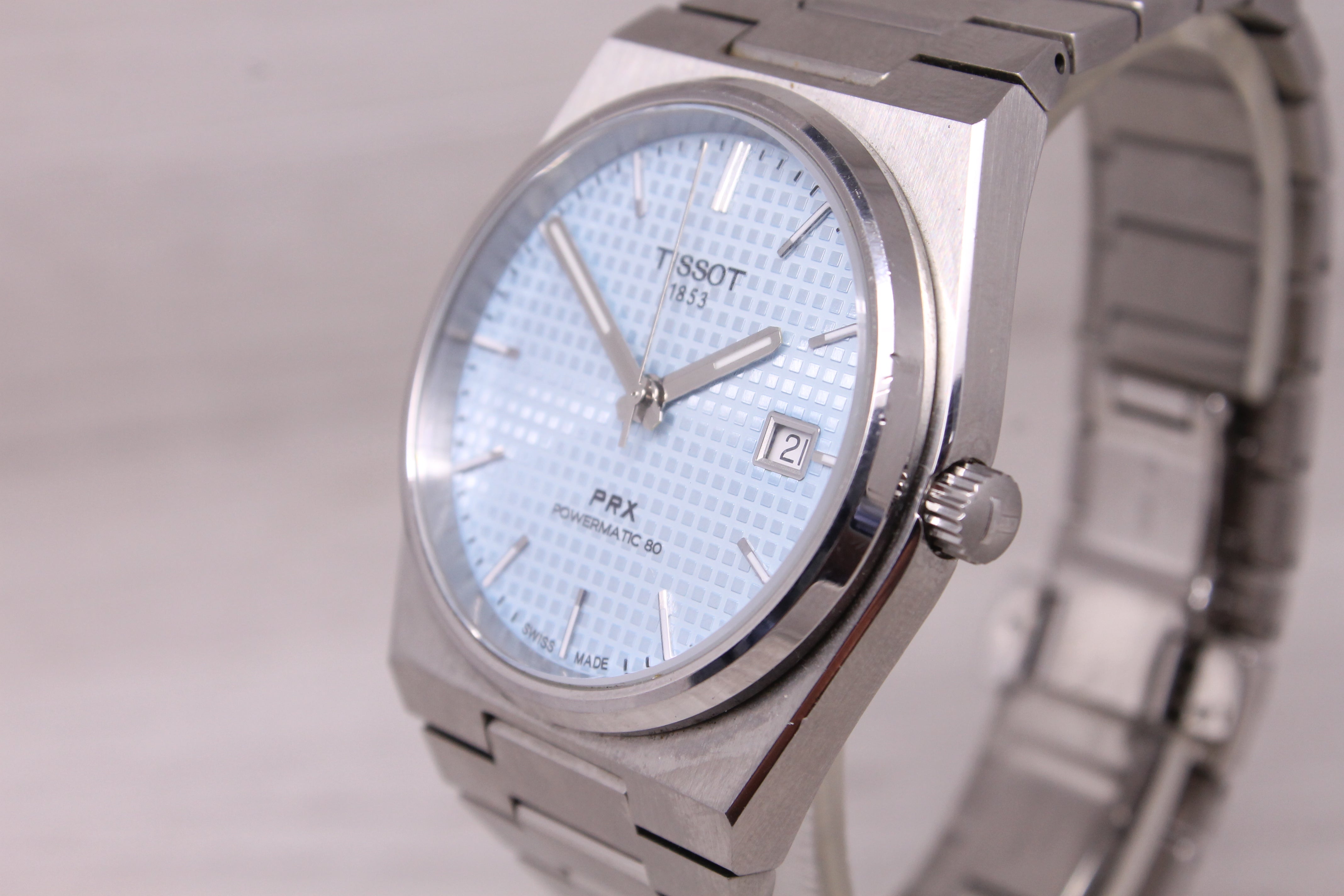Tissot PRX Powermatic 80 Mens Automatic Watch 40mm Ice Blue Dial Swiss Date