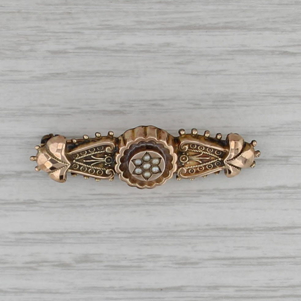 Seed Pearl Ornate Victorian Brooch Gold Filled Antique Pin