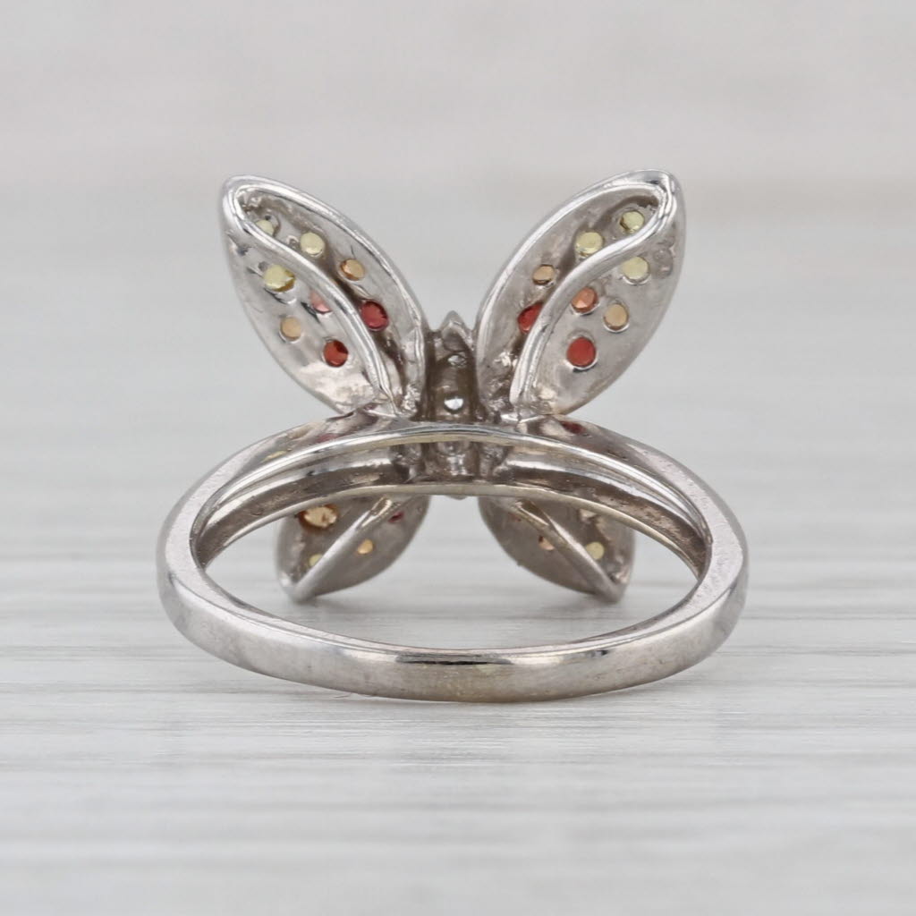 0.54ctw Sapphire Butterfly Ring 18k White Gold Size 4.25 Diamond Accents