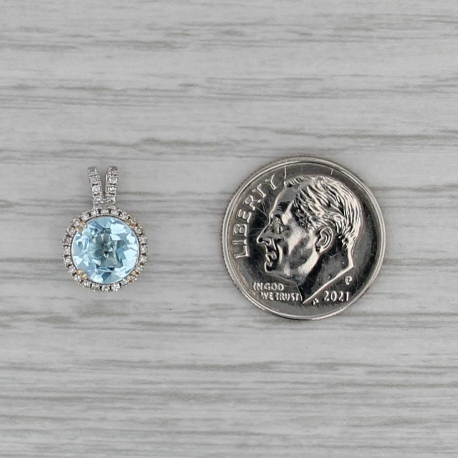 1.45ctw Blue Topaz Diamond Halo Pendant 14k White Gold Small Drop