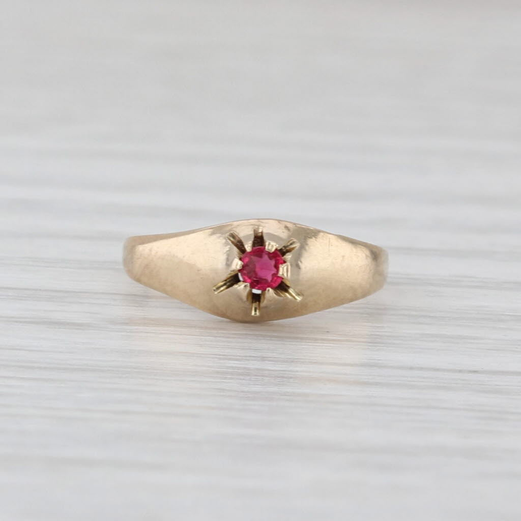 Vintage Simulated Ruby Red Glass Baby Ring 10k Yellow Gold Small Size