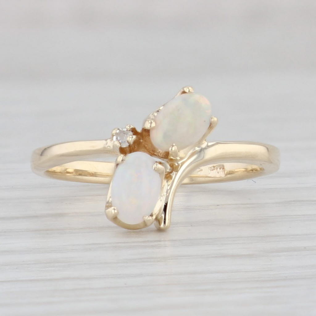 Light Gray Opal Diamond Bypass Ring 10k Yellow Gold Size 5.25 Oval 2-Stone