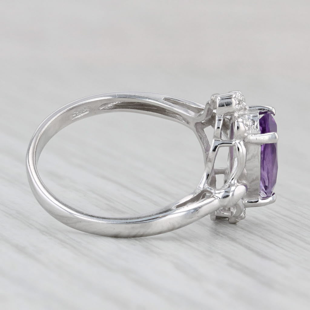 Light Gray 0.63ctw Marquise Amethyst Diamond Ring 10k White Gold Size 7