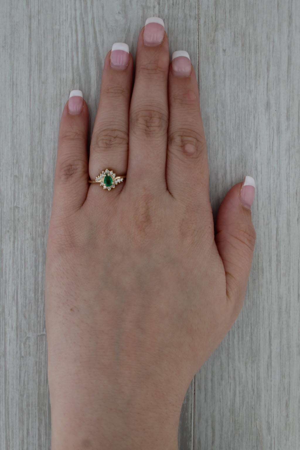 0.42ctw Pear Emerald Diamond Halo Ring 14k Yellow Gold Size 5.25 Engagement