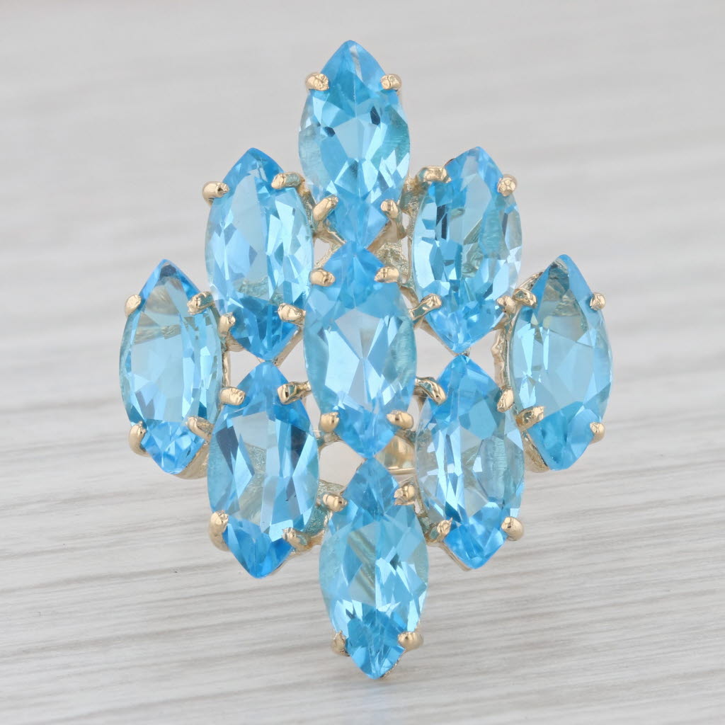 Light Gray 11.70ctw Blue Topaz Cocktail Cluster Ring 10k Yellow Gold Size 7