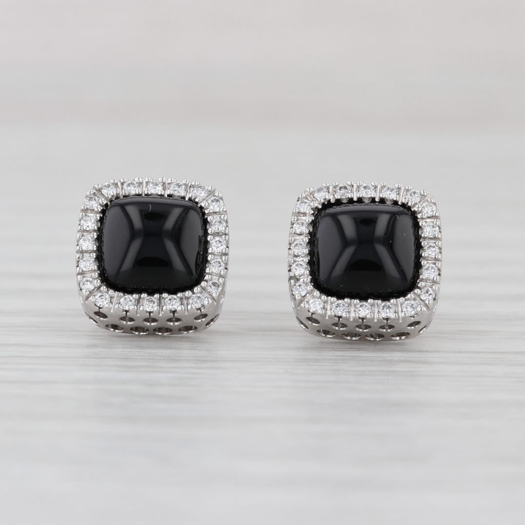 Onyx Diamond Halo Stud Earrings 14k White Gold ADPG Studs