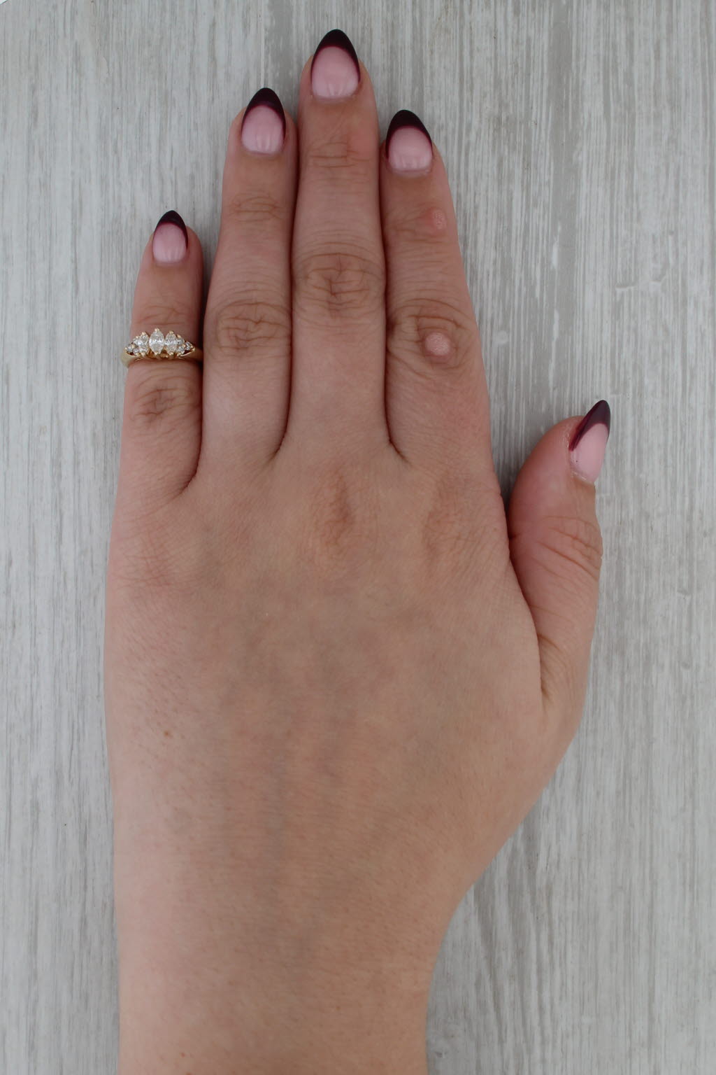 0.46ctw 3-Stone Marquise Diamond Ring 14k Yellow Gold Small Size 1.5