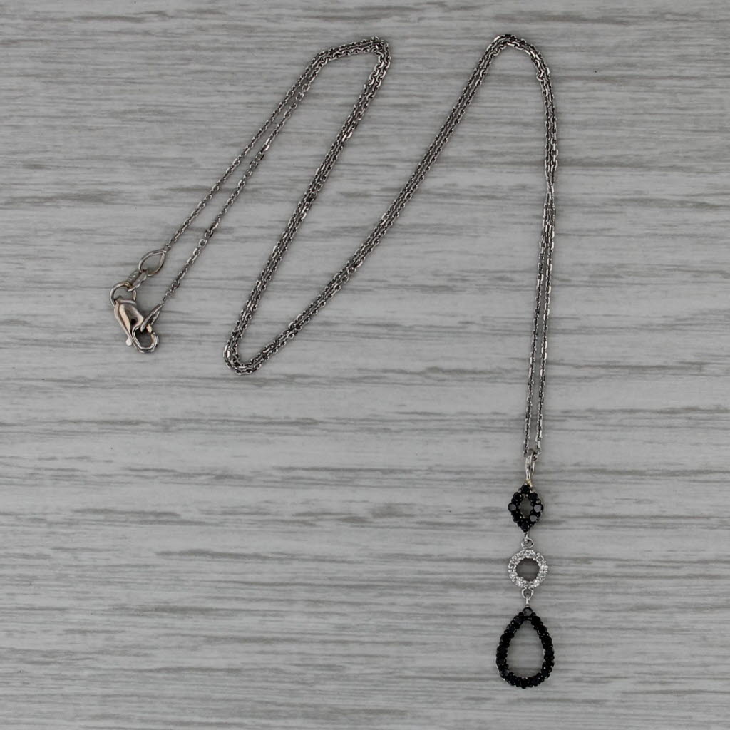 0.24ctw Black White Diamond Drop Pendant Necklace 14k White Gold 17" Box Chain