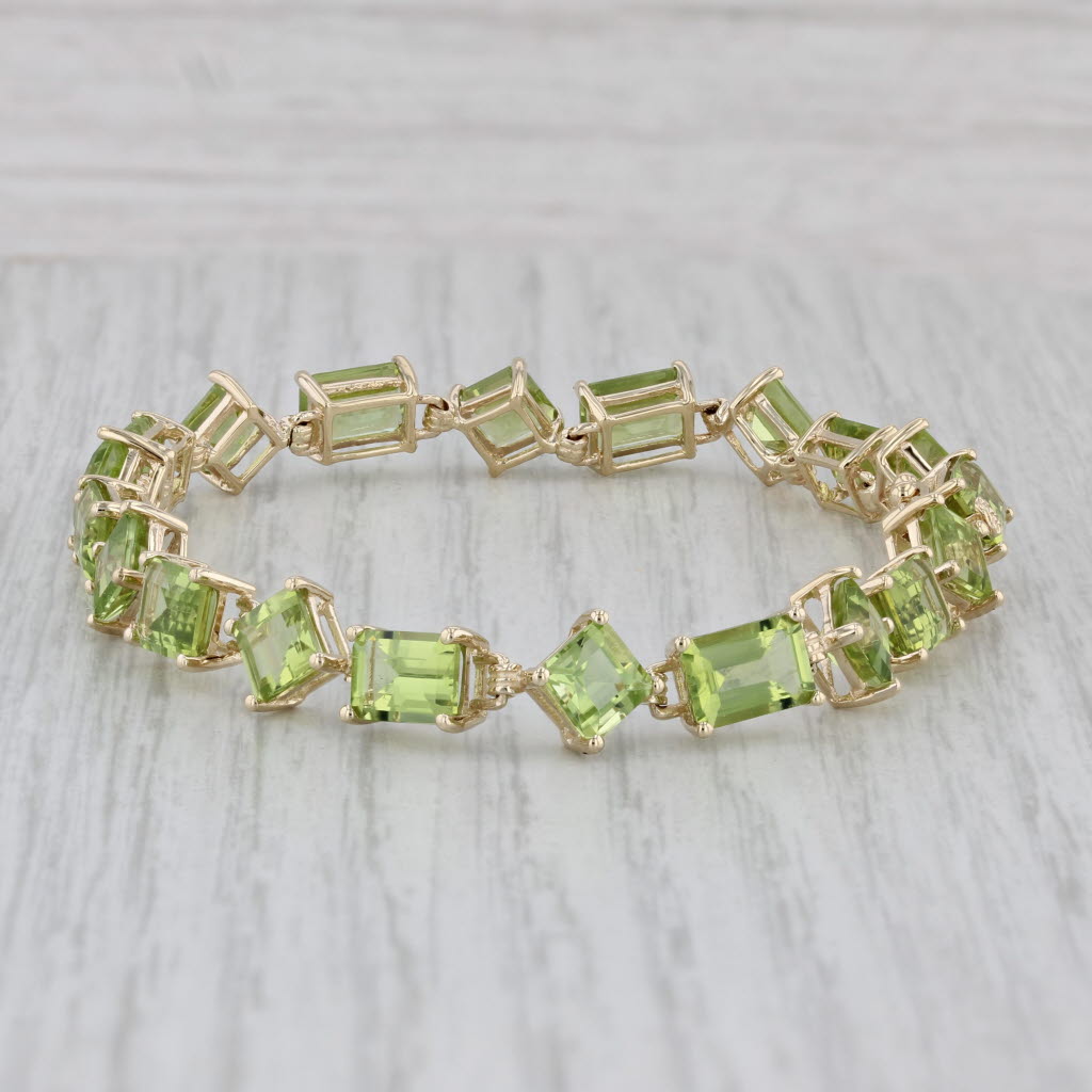 Gray 18.5ctw Green Peridot Tennis Bracelet 10k Yellow Gold 7"