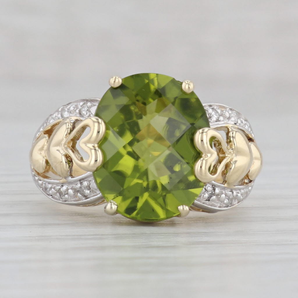 Gray 5.57ctw Oval Peridot Diamond Ring 14k Yellow Gold Sz 7.75 Cocktail Heart Accents