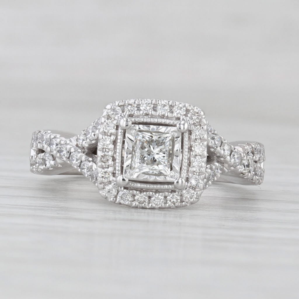 0.68ctw Princess Diamond Halo Engagement Ring 14k White Gold Size 5.5