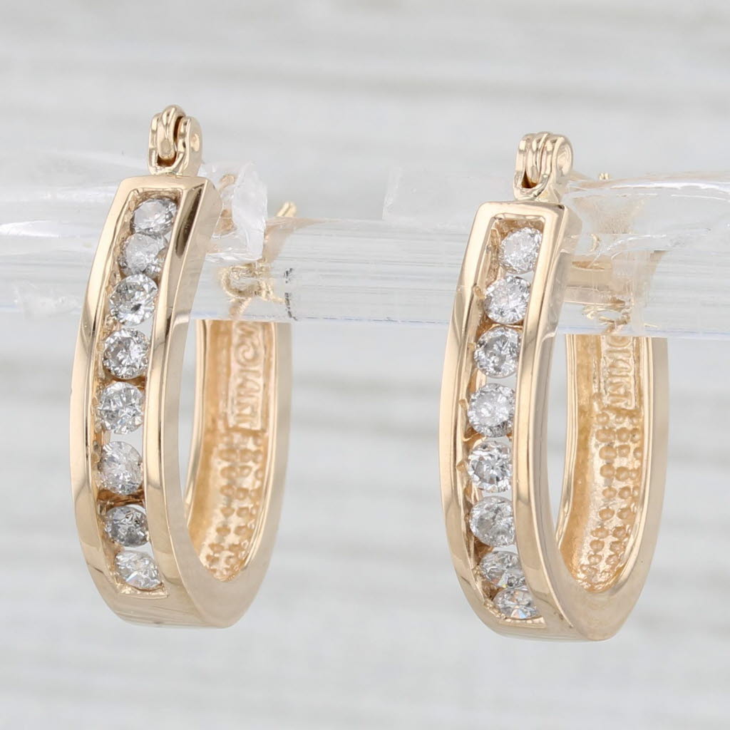 Light Gray 0.50ctw Diamond Hoop Earrings 14k Yellow Gold Oval Snap Top Hoops