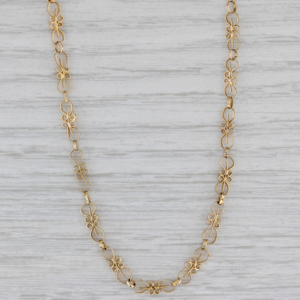 Gray Vintage Flower Link Chain 14k Yellow Gold 22" 3.6mm