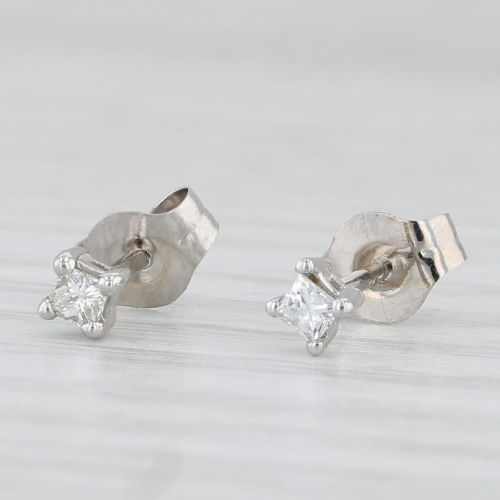 Light Gray 0.10ctw Princess Solitaire Diamond Stud Earrings 10k White Gold