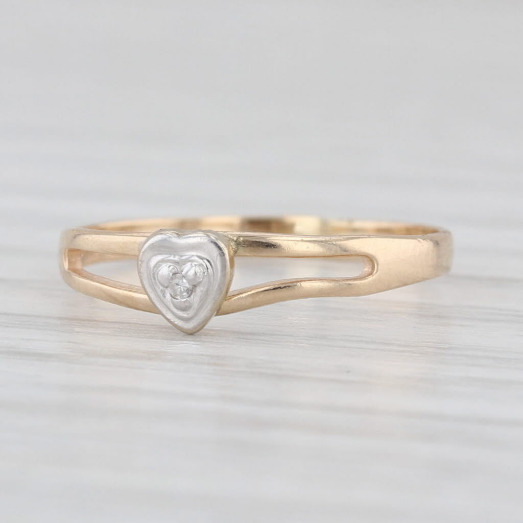 Vintage Diamond Heart Ring 10k Yellow Gold Stackable Band Size 3