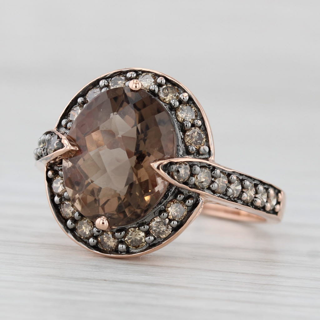 Light Gray Effy 4.01ctw Smoky Quartz Champagne Diamond Halo Ring 14k Rose Gold Size 7.25