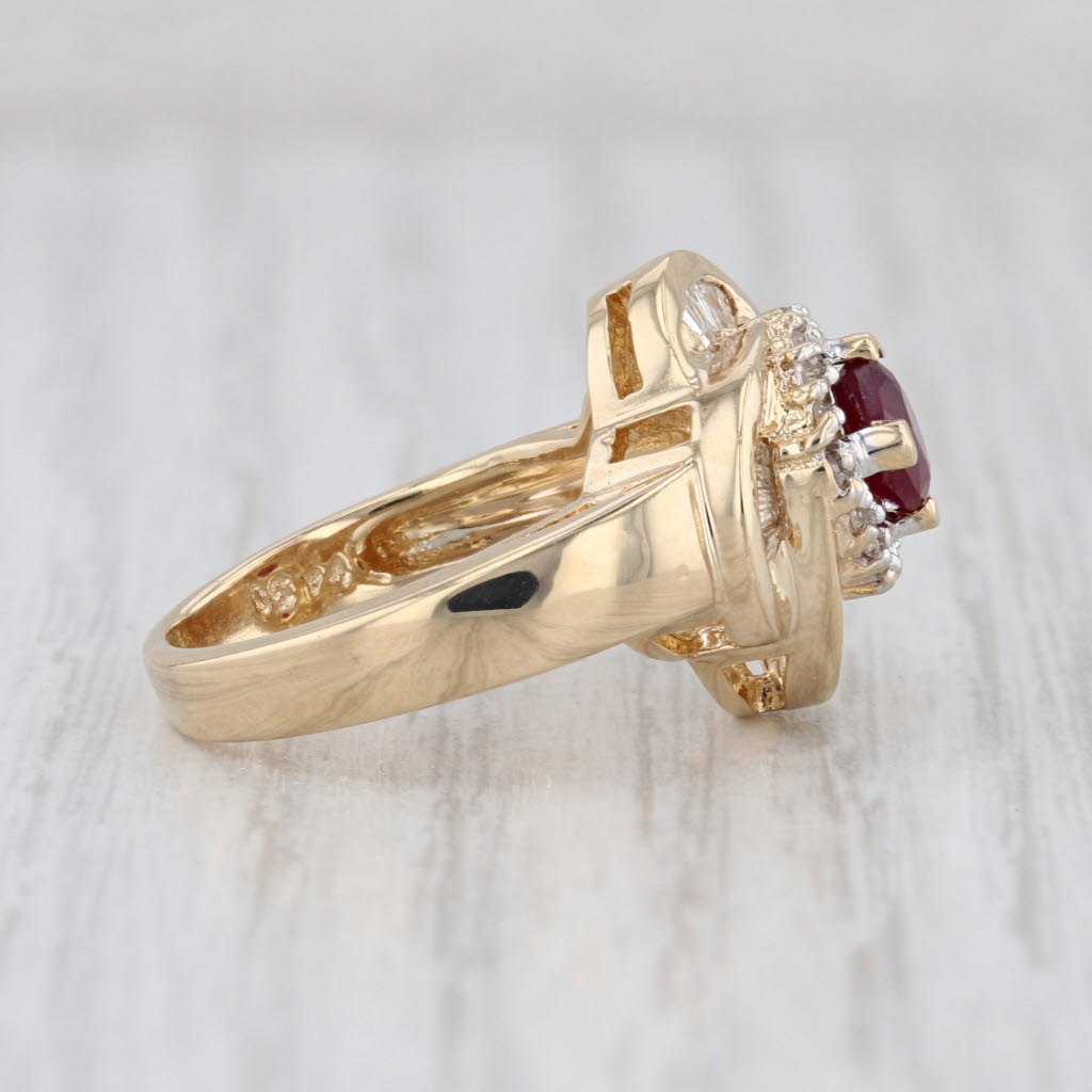 1.04ctw Ruby Diamond Halo Flower Ring 14k Yellow Gold Size 5.5 Cocktail