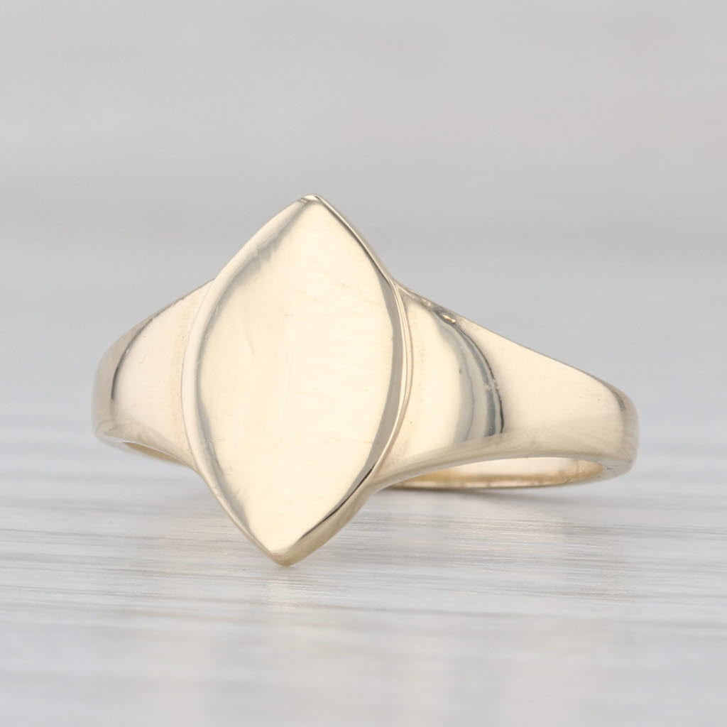 Engravable Marquise Shaped Signet Ring 10k Yellow Gold Size 5